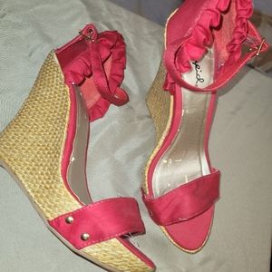 Red open toe wedges